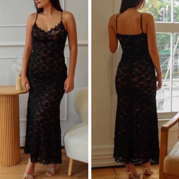 BEST MESHKI Joelle Lace Cupped Maxi Dress Gown Black Cocktail Party XXS/XS/Small - Picture 3 of 15